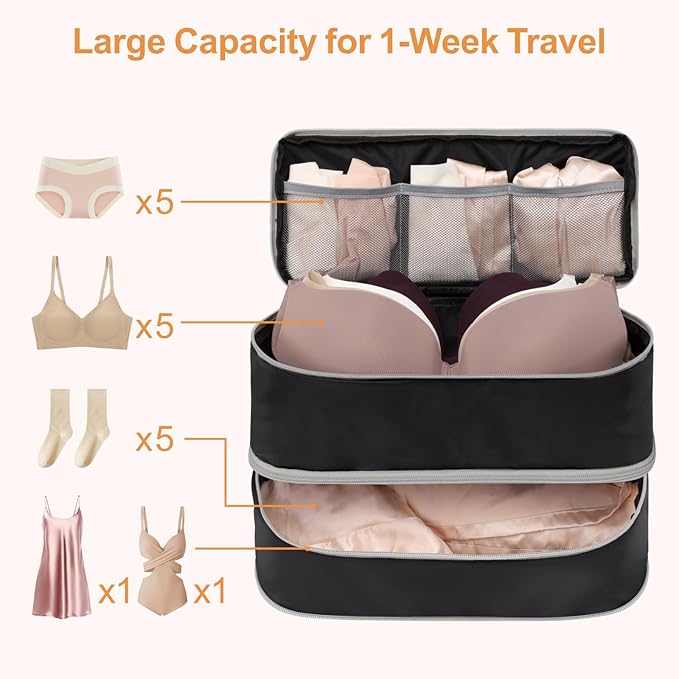 Cambond Travel Underwear Organizer Bag - 4-in-1 Soft Double Layer Bra Travel Bag, Portable Expandable Compression Packing Org