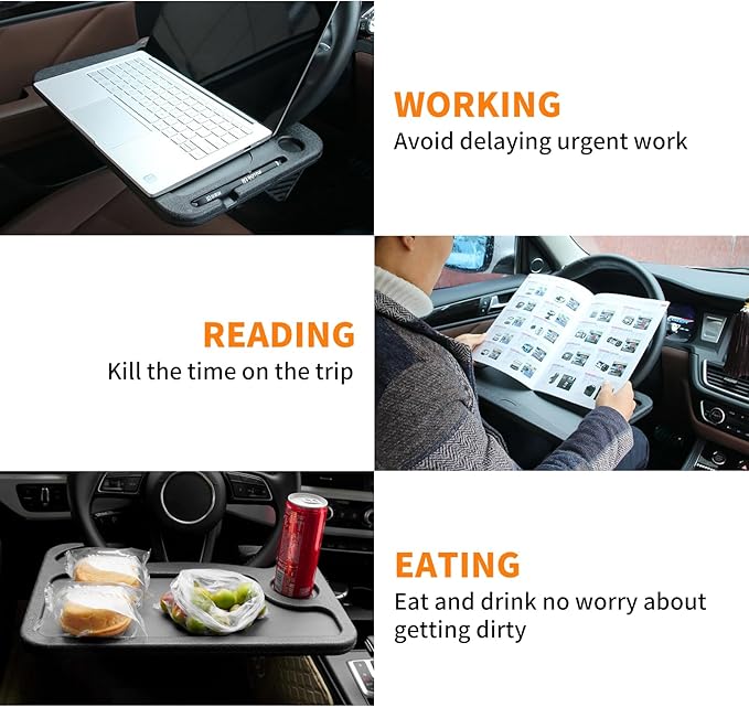 KIGI 2 in 1 Car Steering Wheel Tray for Laptop with Pen Holder Food Table for Car Multipurpose Travel Car Accessories (Black)