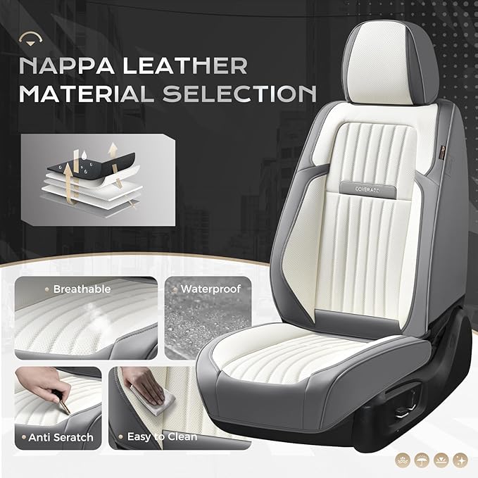 Coverado Car Seat Covers Front Seats, Seat Covers for Cars, Car Seat Protector, 2-Pack Car Seat Cushion Nappa Leather, Waterp