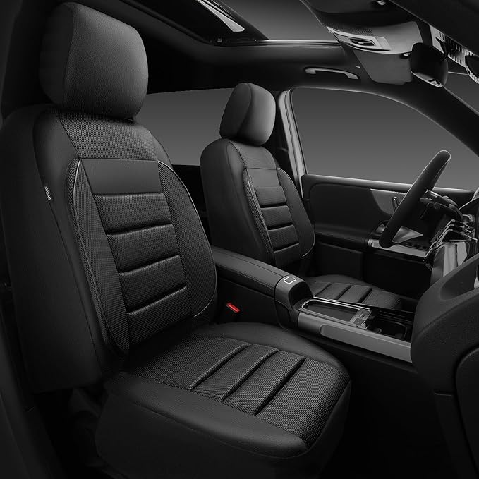 CAR PASS 3D Foam Leather Car Seat Covers Two Front Seats only, Air Cool Mesh Thick Seat Covers, All Weather Car Seat Cover Co