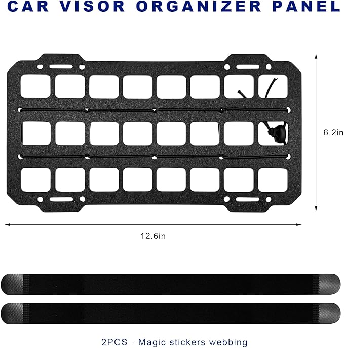 Car Visor Organizer MOLLE Panel, Auto Modular Storage Shelf MOLLE Panel with Mounting Straps, Rigid Tactical Gear Storage Rack EDC Pouch Tool for Most Vehicle Sun Visors (Visor Panel)