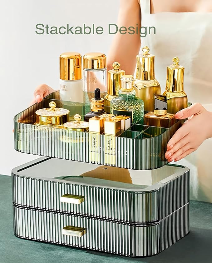 Makeup Organizer for Vanity, Large Desk Organizer with Stackable Drawers for Cosmetics, Skincare, Lipsticks, Palette, Nail Ca