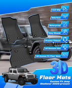 Sunsdrew Floor Mats for Jeep Gladiator 2020-2025 2026, All Weather TPE Rubber Floor Liners for Gladiator Accessories,1st&2nd Row Full Set Car Mats Raised Edge
