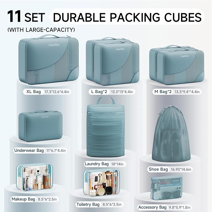 11 Set Packing Cubes for Travel, Gifts for Women Mom Kids, TSA Approved Bags for Makeup, Cosmetic, Toiletry, Suitcase Organiz