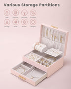 Lolalet 2-Layer Jewelry Box Organizer for Women Girls, Jewelry Storage Case Holder with Drawers for Necklaces Ring Earrings B