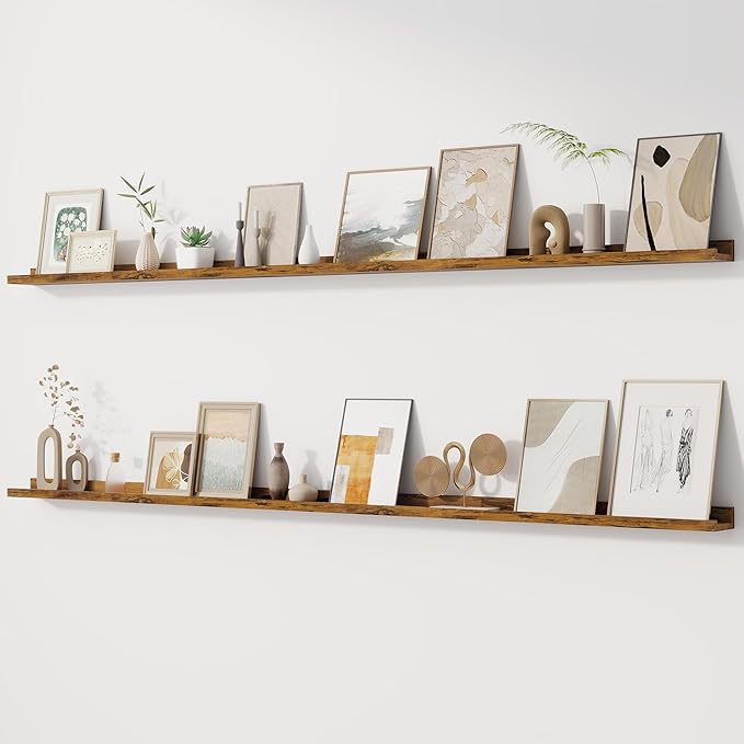 Fun Memories Picture Ledge Shelf, 60 Inch Floating Shelves Set of 2, Large Book Shelves for Toys Storage, Kids Bookshelf Wall