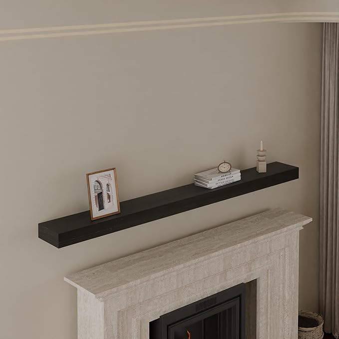 IEO Long Wooden Floating Shelves for Room Wall, Natural Wood Floating Shelves Wall Mounted Kitchen Shelf for Living Room, Bed