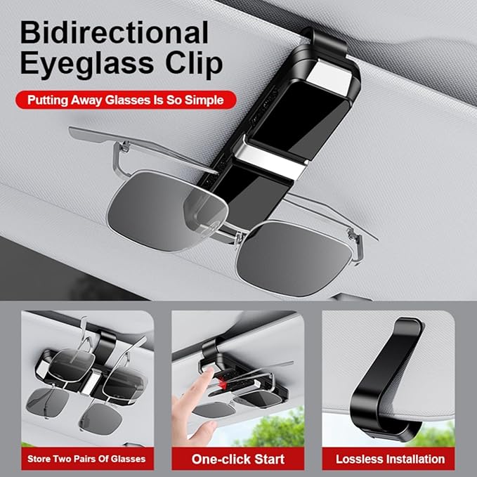 Universal Car Sun Visor Double-Layer Glasses Holder,Practical Visor Sunglasses Holder Clip,Space-Saving Car Interior Accessory,car Sunglass Holder that Can Hold Two Pairs of Glasses (White)