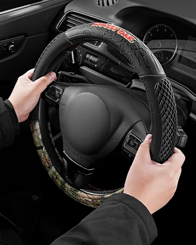 Mossy Oak Camo Steering Wheel Cover - PVC Leather and Cotton Twill, Universal Fit 14 1/2 inches to15 inches - Official Licensed Product…