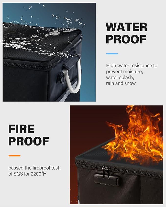 Fireproof Document Box, File Box with Lock for Hanging File Folders, Portable File Box with Handle, Fire Proof Safe for Docum