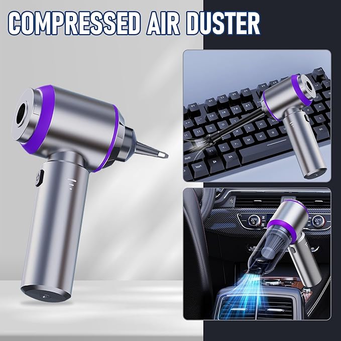 Car Vacuum Portable Cordless 20000PA High Power 4-in-1 Compressed Air Duster & Air Blower & Pump Hand Held Vacuum with Brushl