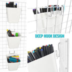 G.CORE Large Grid Wall Bins - 6Pack White Gridwall Accessories Hanging Cups with Back Hooks - Plastic Grid Wall Panels Organi