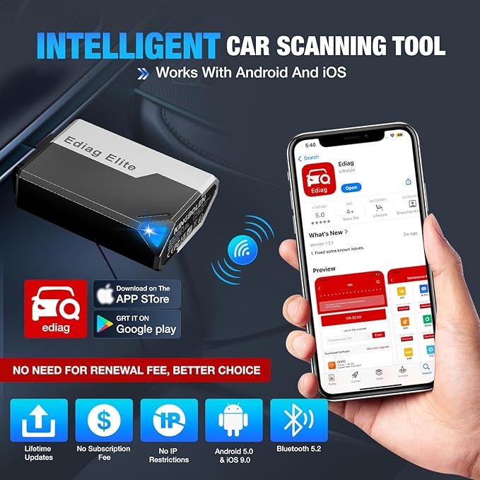 Ediag Elite KINGBOLEN Bluetooth OBD2 Scanner, Lifetime NO Cost Update Bidirectional Scan Tool for iOS & Android, Wireless Full