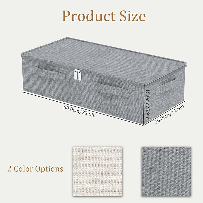 Underbed Storage Box, Foldable Under Bed Bins Container, Fabric Closet Organizer with Lid, for Clothes, Sheets, Blankets, 23.