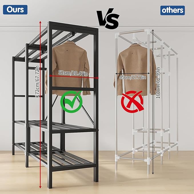 Heavy Duty Covered Clothes Rack with Magnetic Door Foldable Portable Wardrobe Closet for Hanging Clothing Rolling Black Metal