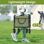 Collapsible Wagon with Wheels, 220 lbs Wagons Carts Foldable Wagon Cart with Flexible Handle, Lightweight Portable Folding Utility Grocery Shopping Cart for Grocery Sports Garden Camping, Green