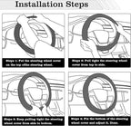 Car Leather Steering Wheel Cover - Panapi Material, Universal 14.5-15 Inch Leather Anti-Slip Breathable Auto Steering Wheel C