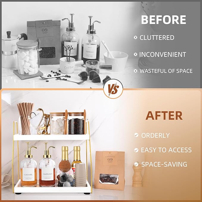 DWTS Coffee Bar Accessories,Coffee Station Organizer with Multi-Functional,CoffeeBar Decor for Accessories,2 Tier Wooden Shel