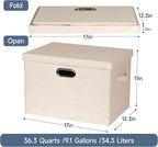 Graciadeco Large 17" 36 Quart Collapsible Stackable Storage Bins with Lids, 3 Packs Light Orange Linen Fabric Closet Boxes wi
