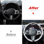 Car Steering Wheel Cover Set Bright Carbon Fiber Wrap Non-Slip 3pcs Steering Wheel Accessories 14.5-15 inch Universal (White)