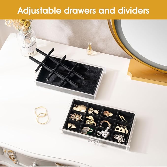 ProCase Earring Holder Organizer Jewelry Box with 3 Drawers, Acrylic Clear Earring Case with Adjustable Velvet Trays for Wome
