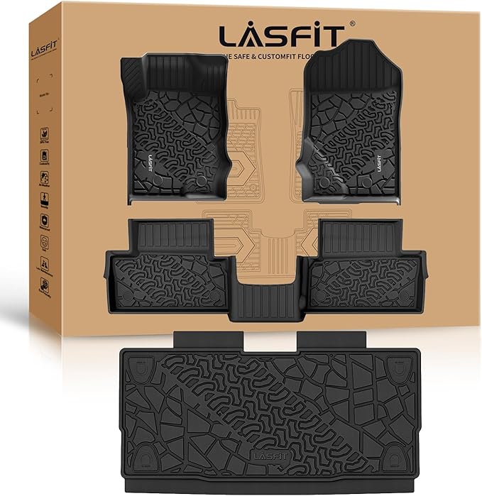 LASFIT Floor Mats Cargo Liner for Ford Bronco 2-Door 2026 2025 2024 2023 2022 2021(Not for Bronco Sport) All Weather Custom Fit TPE Car Mats, Front Rear Rows and Trunk Mat, 4pcs Black