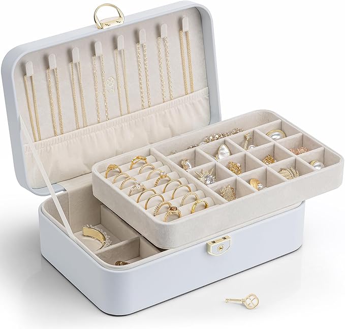 Vlando Jewelry Box Organizer for Women Girl,Lockable Jewelry Case Boxes with 2 Layers,Earrings Necklace,Rings Storage,Gift Bo