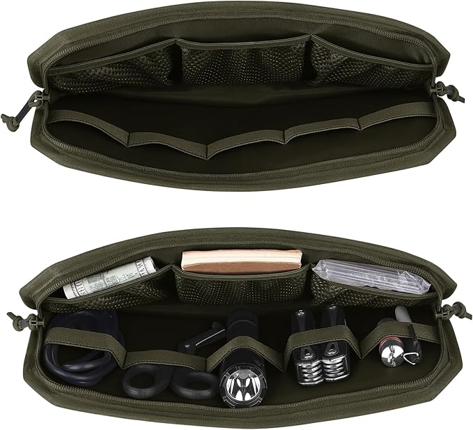 Car Sun Visor Organizer, Tactical Sunvisor Organizers Storage Covers for Trucks, Molle Panel with Pockets Zipper Visor Storage Pouch Accessories, Fits Most Vehicles, SUVs & Jeeps (RG)