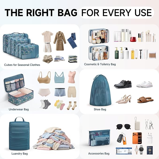 11 Set Packing Cubes for Travel,Gifts for Women Mom Kids,TSA Approved Bags for Makeup,Cosmetic,Toiletry, Suitcase Organizers 