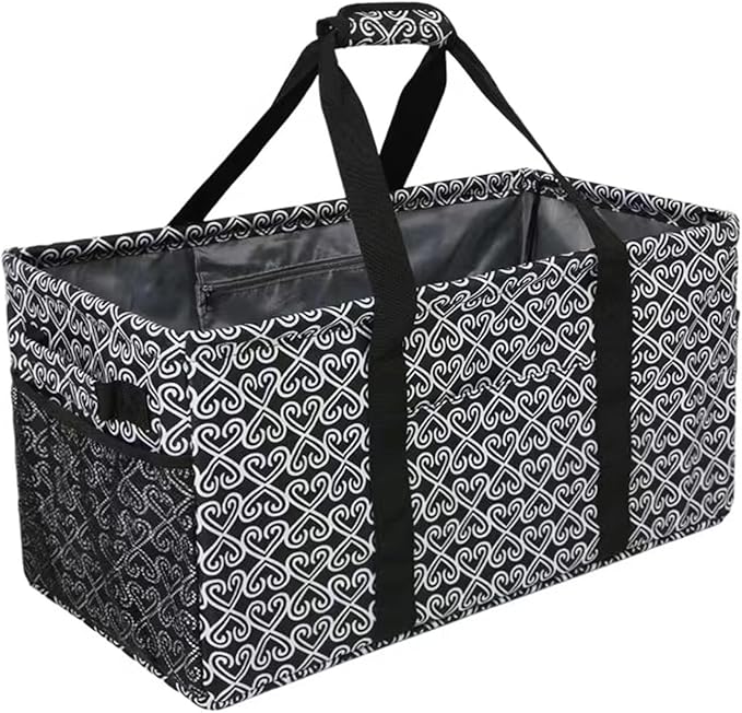 Joyfol Day Extra Large Utility Tote Bag, Reusable Grocery Bags Foldable,Upgraded Metal Frame, With Sturdy Handles Reinforced Bottom Heavy Duty Oxford Fabric Moving Shopping Bags, Heart Black