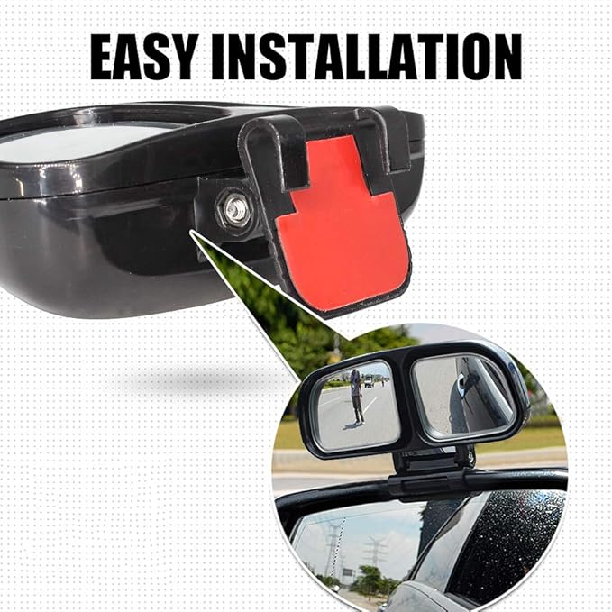 Blind Spot Mirror, Double Glass Adjustable Rear View Wide Angle Mirrors for Most Cars Truck SUV, 1 Piece (Black-Left)
