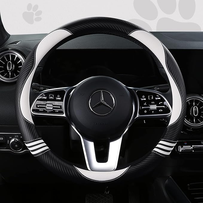 HighnessHwoo Car Steering Wheel Covers for Women Girl Padded Carbon Fiber PU Leather Cute Cartoon Auto Interior Accessories f
