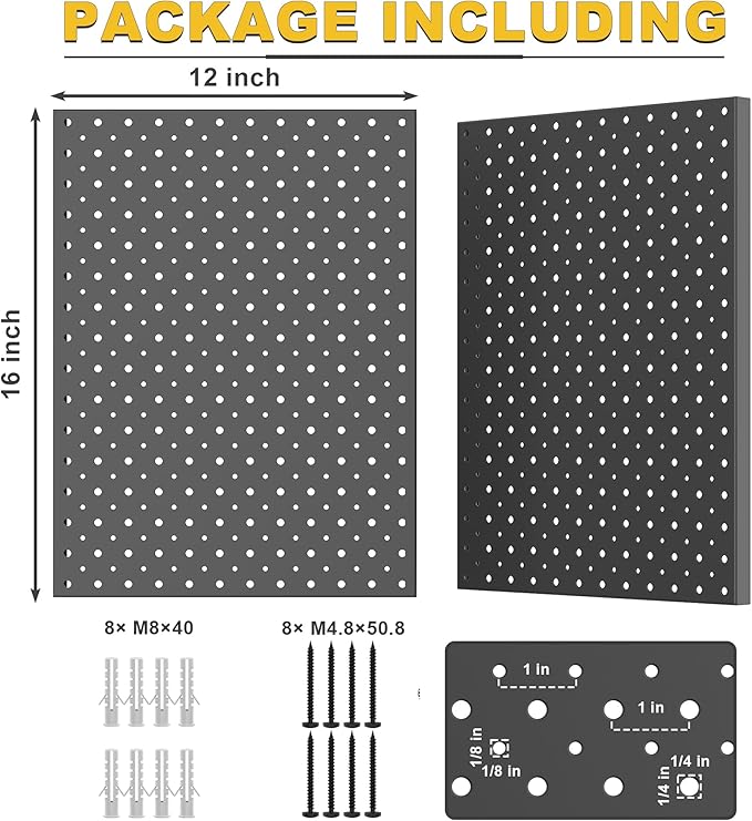 Ultrawall Metal Pegboard Panels, Pegboard Wall Organizer, Black Peg Boards for Wall, Garage Tool Storage Organization, 12"X16