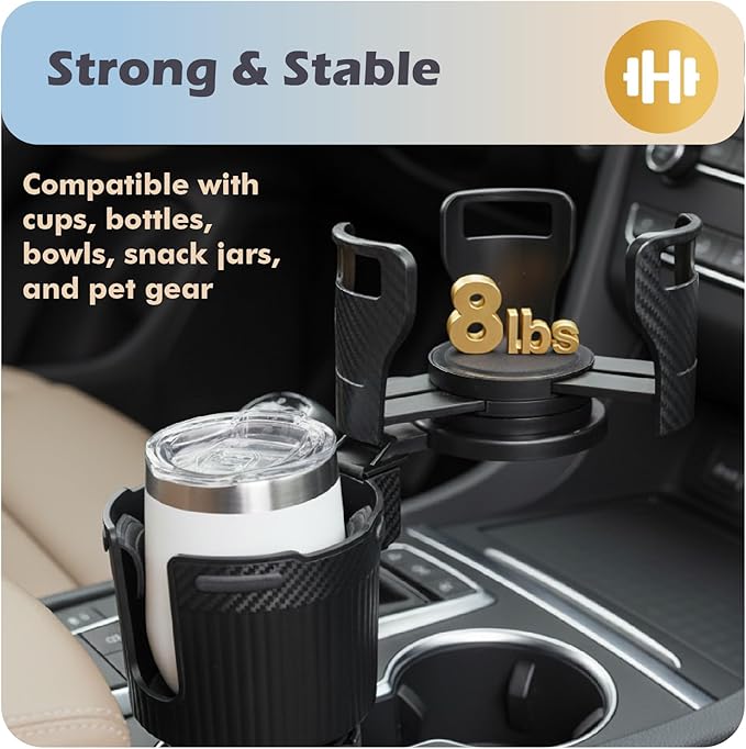 Car Cup Holder Expander, 2 in 1 Extra Cup Holder for Car, Double Automotive Holder Extender Adapter, Compatible with Hydro Flask, Yeti, Nalgene, 32/40 oz Large Bottles Drinks Mugs, OtterVerz 11