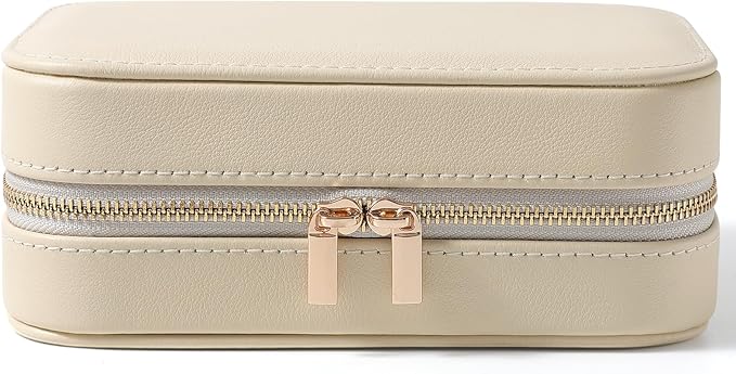 Genuine Leather Travel Jewelry Organizer Case with Mirror for Women, Small Mini Portable Jewelry Box for Ring Earrings Neckla