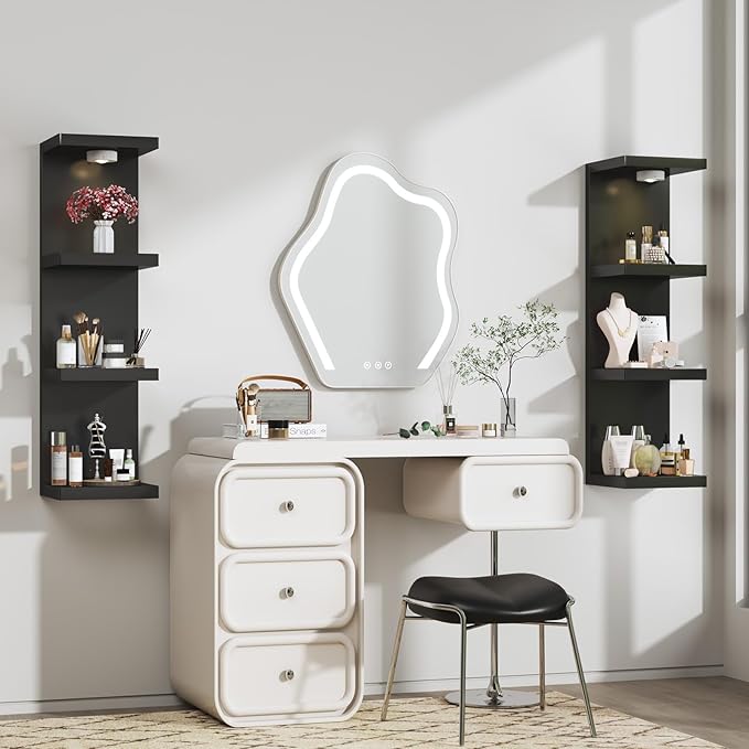 4-Tier Wall Shelf Unit with USB Rechargeable Led Light (Remote Controlled),Versatile Floating Display Shelves,Lack Style Wall