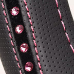 CAR PASS Bling Diamond Leather Steering Wheel Cover, Studded Crystal Rhinestones Universal Fit 14" 1/2-15" Crystal Glitter for Women Sparkle Girl Fit Suvs,Vans,Sedans,Cars,Trucks, Hot Pink Diamond