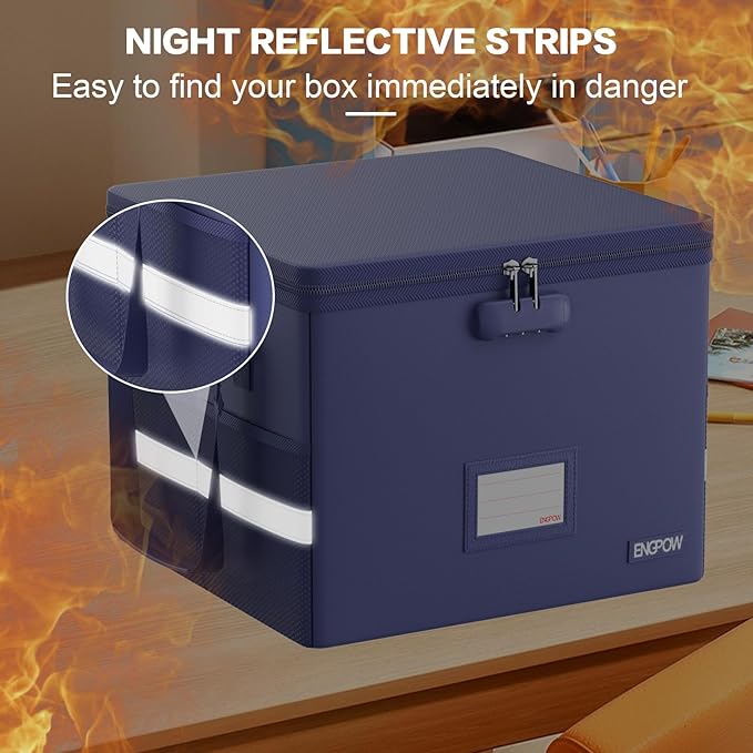 ENGPOW 5200°F File Box Fireproof Document Box with Lock,Heat Insulated Collapsible File Storage Organizer Box with Handle,Por