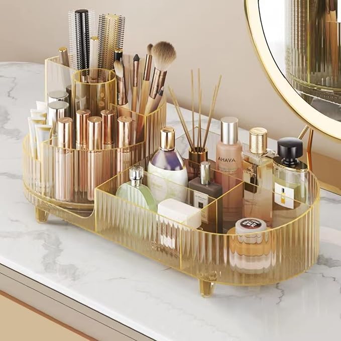 Booklov Roating Makeup Organizer for Vanity, Large Capacity Cosmetic Display Case, Clear Acrylic Countertop Beauty Storage Ho