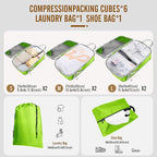 8 Set Compression Packing Cubes for Travel, Expandable Luggage Organizer with Shoe Bag & Laundry Bag - Lightweight Suitcase &