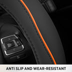 Road Comforts Leather Steering Wheel Cover with Decorative Trim and Piping, Anti-Slip Breathable Design, Fits 14.5–15 Inch Ro