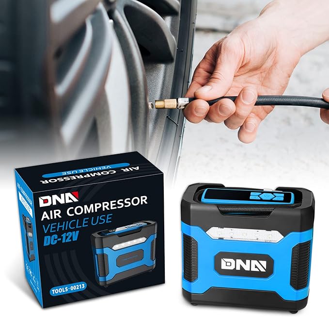 ‎DNA MOTORING TOOLS-00213 Blue 12V DC Digital Tire Inflator Portable Air Compressor with Pressure Gauge for Cars, Bicycles, Motorcycles,Balls