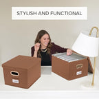 ZICOTO Decorative File Organizer Box Set of 2 - Collapsible Linen Filing Cabinets w/Handles Are Perfect to Store all Your Doc