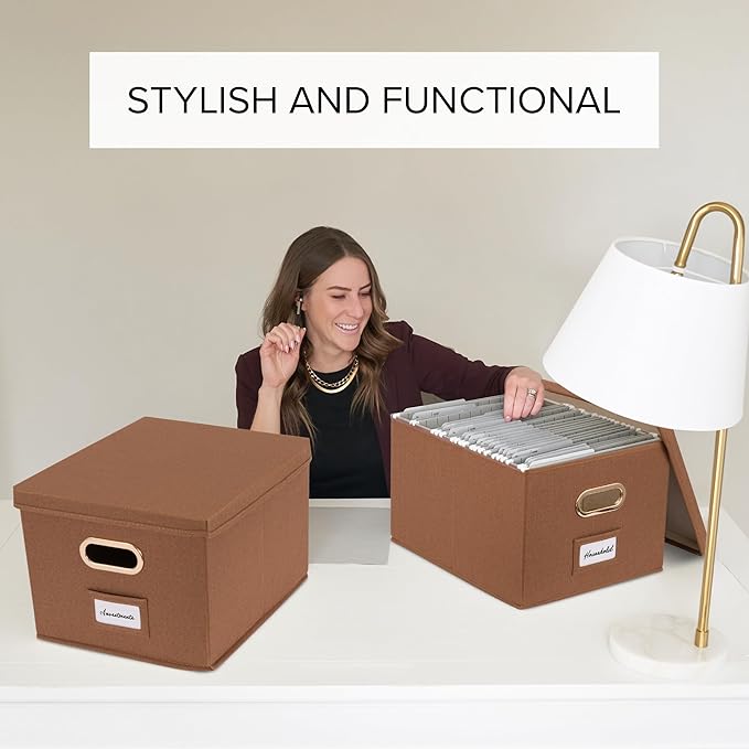 ZICOTO Decorative File Organizer Box Set of 2 - Collapsible Linen Filing Cabinets w/Handles Are Perfect to Store all Your Doc