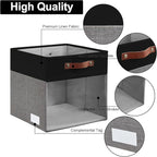 Bagnizer Storage Cubes, 4 Pack Linen Foldable Storage Bins (13 x 13 inch) with Clear Window and Handles, Fabric Organizer for