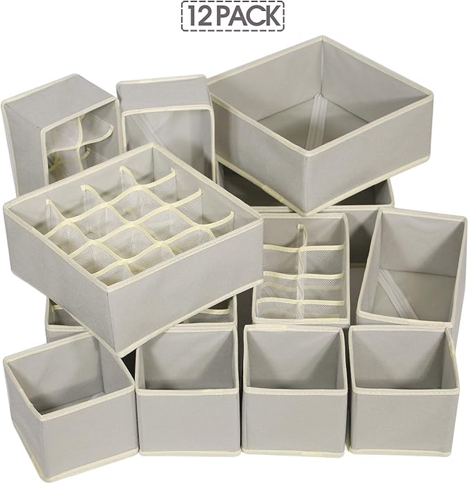 TENABORT 12 Pack Foldable Drawer Organizer Dividers Cloth Storage Box Closet Dresser Organizer Cube Fabric Containers Basket 