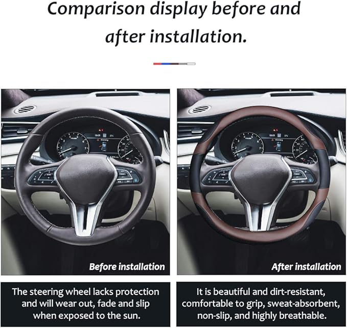 Car Steering Wheel Cover with Durable PU Leather, Universal 19 inch Fit for Car Truck SUV, Breathable Anti Slip Auto Steering Wheel Covers for Men and Women