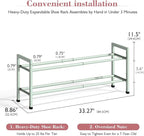Bumusty 2-Tier Expandable Shoe Rack for Closet, 18“-33” Adjustable Shoe Rack for Small Space, Small Shoe Organizer for Front 