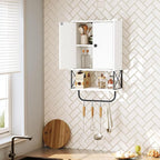 MAHANCRIS Bathroom Wall Cabinet with 2 Door and Adjustable Shelf, Farmhouse Medicine Cabinet with Towel Rack, 3-Tier Wall Mou