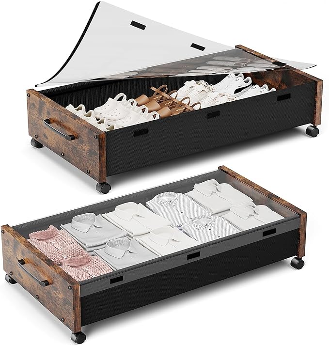 Under Bed Storage with Wheels Vintage Brown-2pack and Walnut 2pack